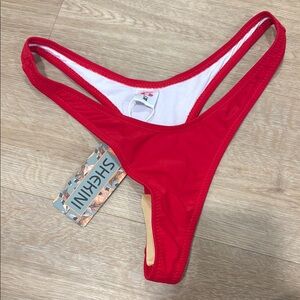 SHEKINI Red High Leg Thong Bikini Bottom